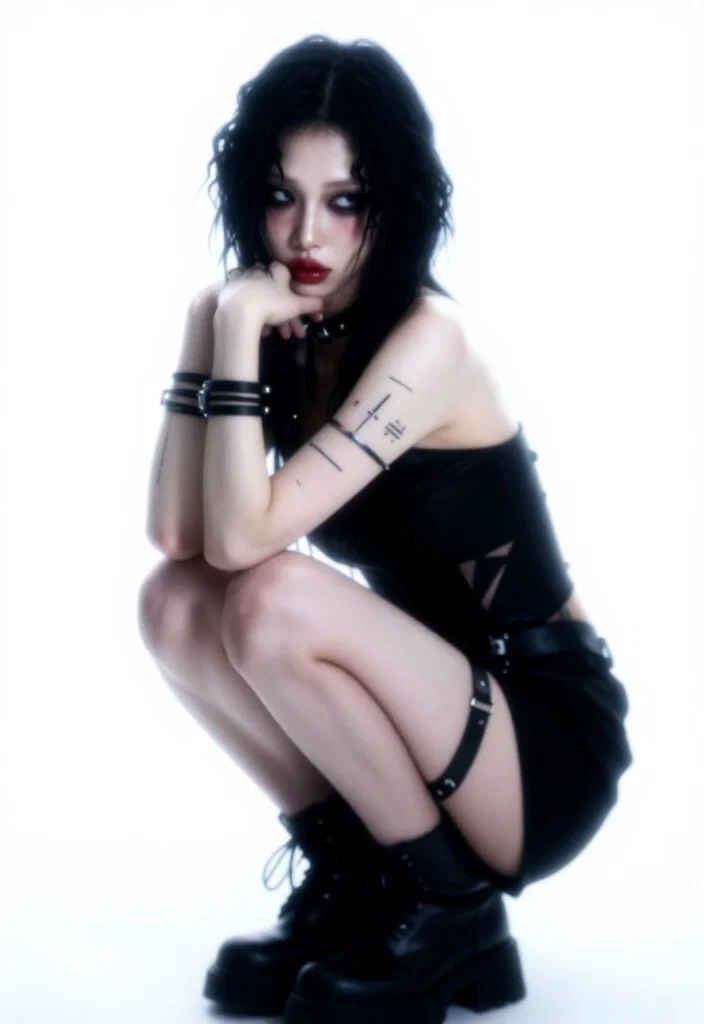 cyber gothic korean female cinematic overexposed