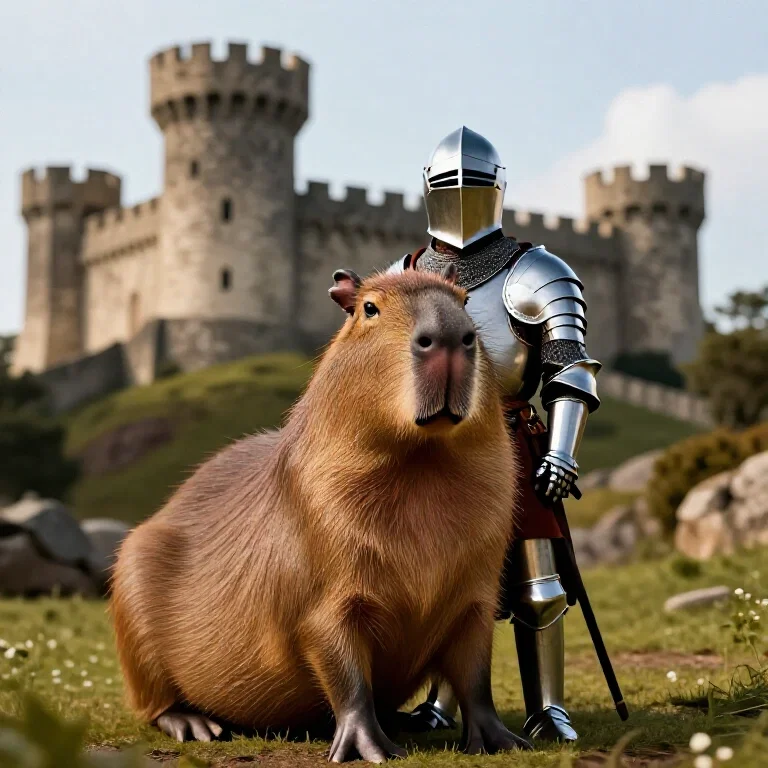 capybara in medieval knight armor