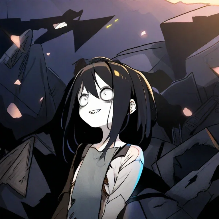 young girl black hair nighttime garbage dump