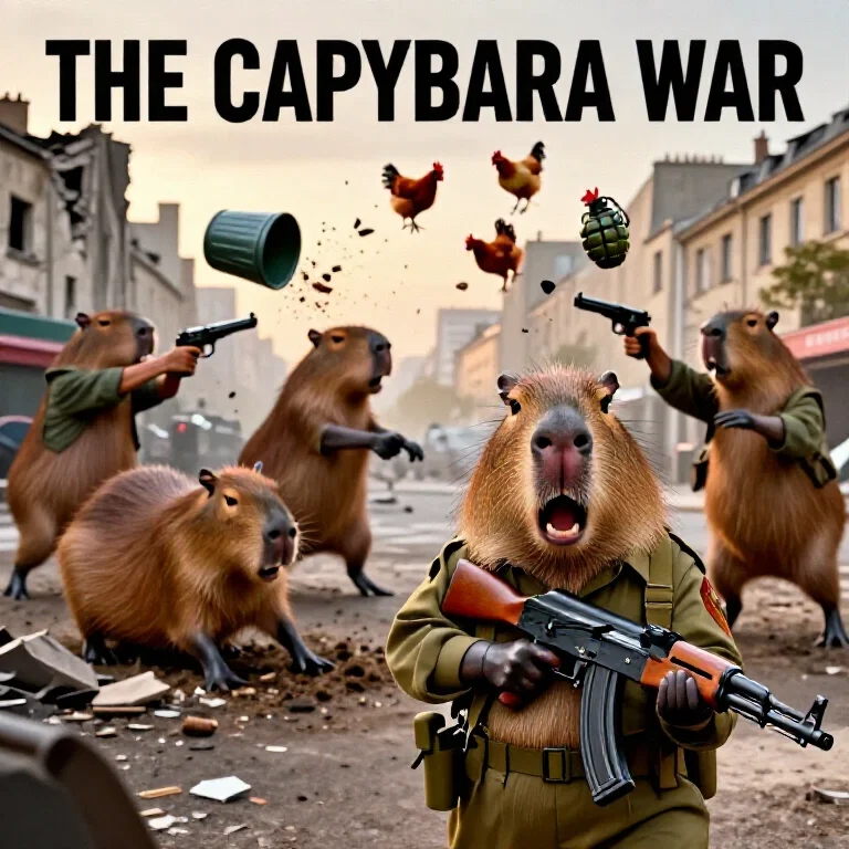 angry capybaras fight in ruined paris war