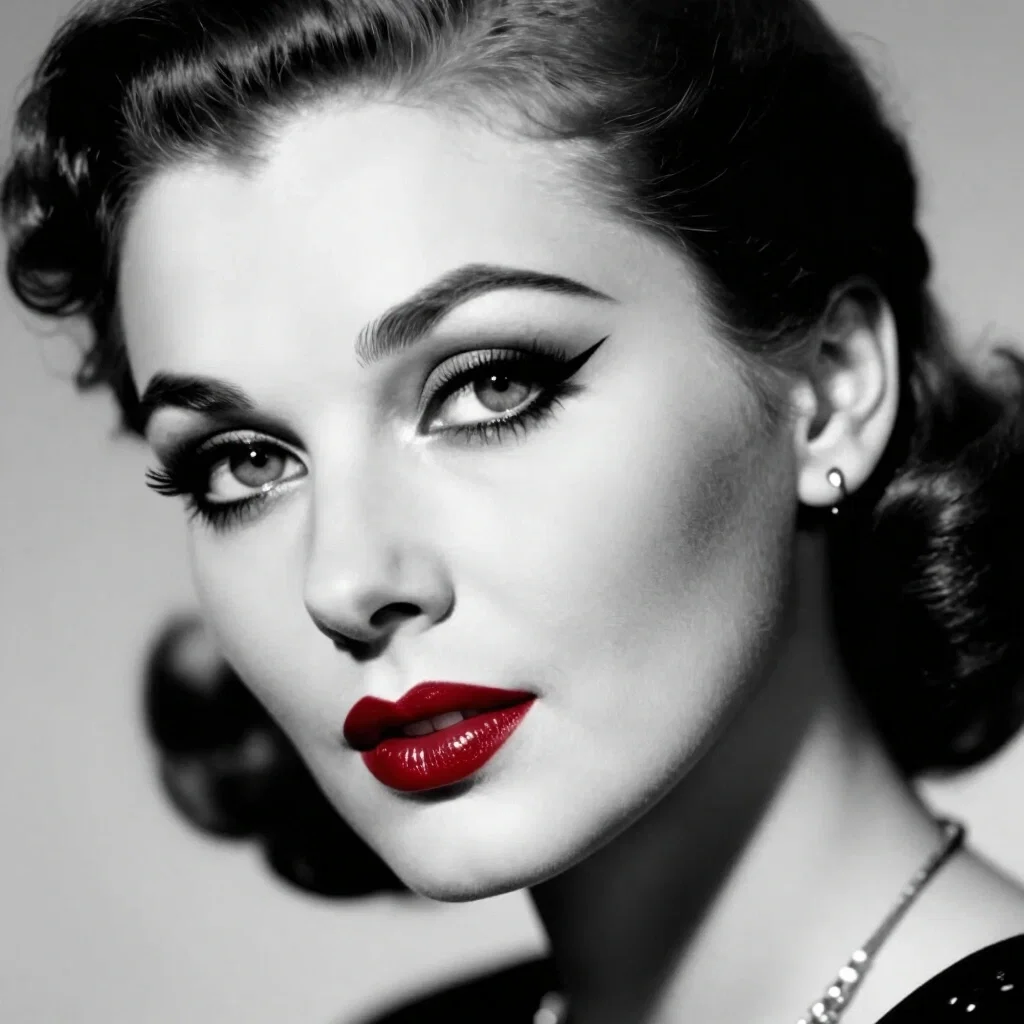 1920s model blue eyes red lips black white