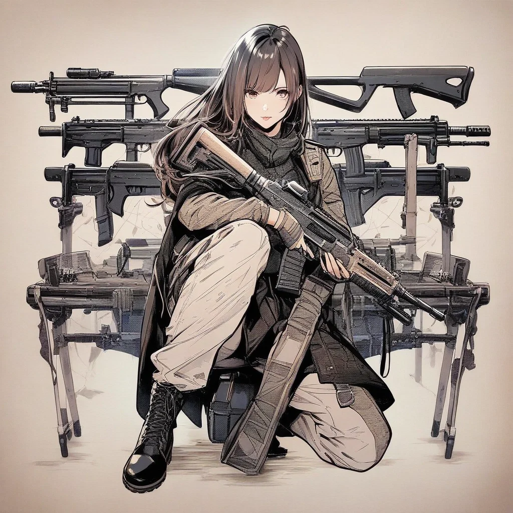 female soldier with assault rifle