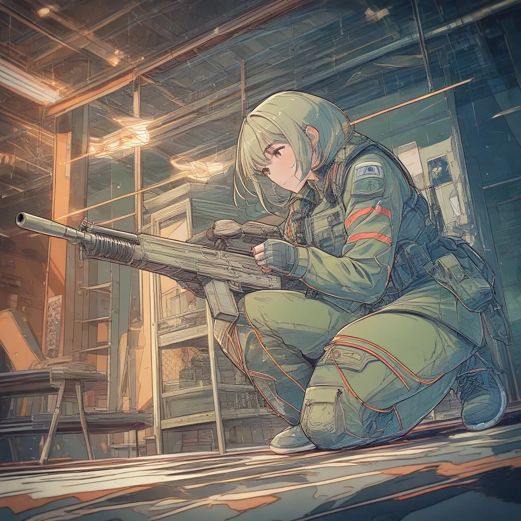 female soldier with assault rifle