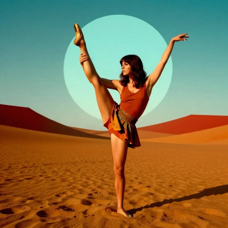 dancer split legs short skirt surreal landscape summer love
