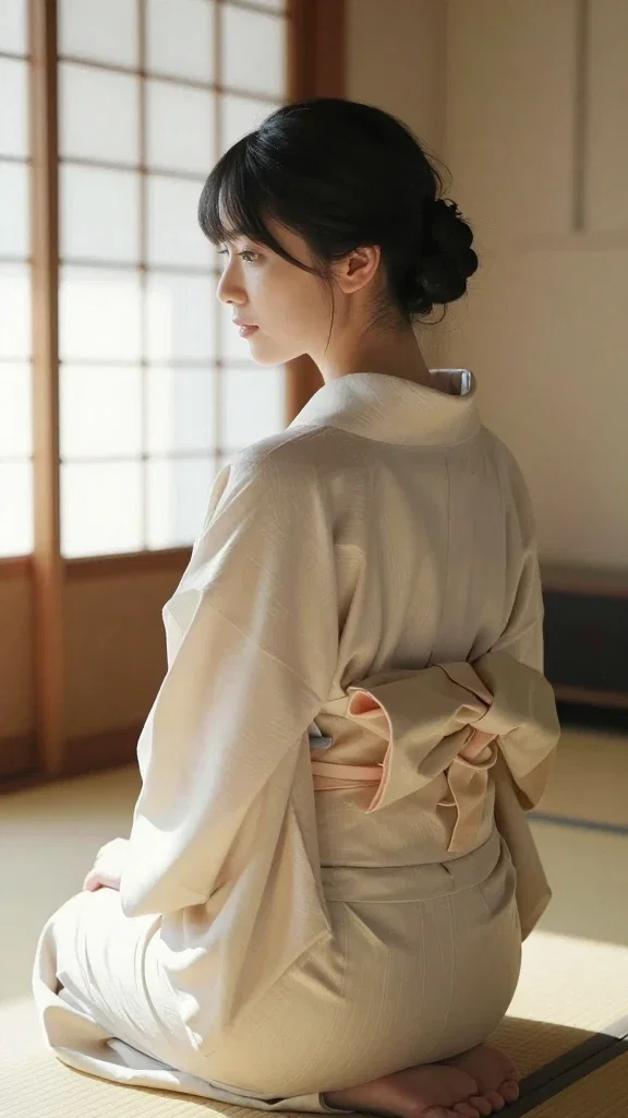 japanese woman in yukata summer evening light