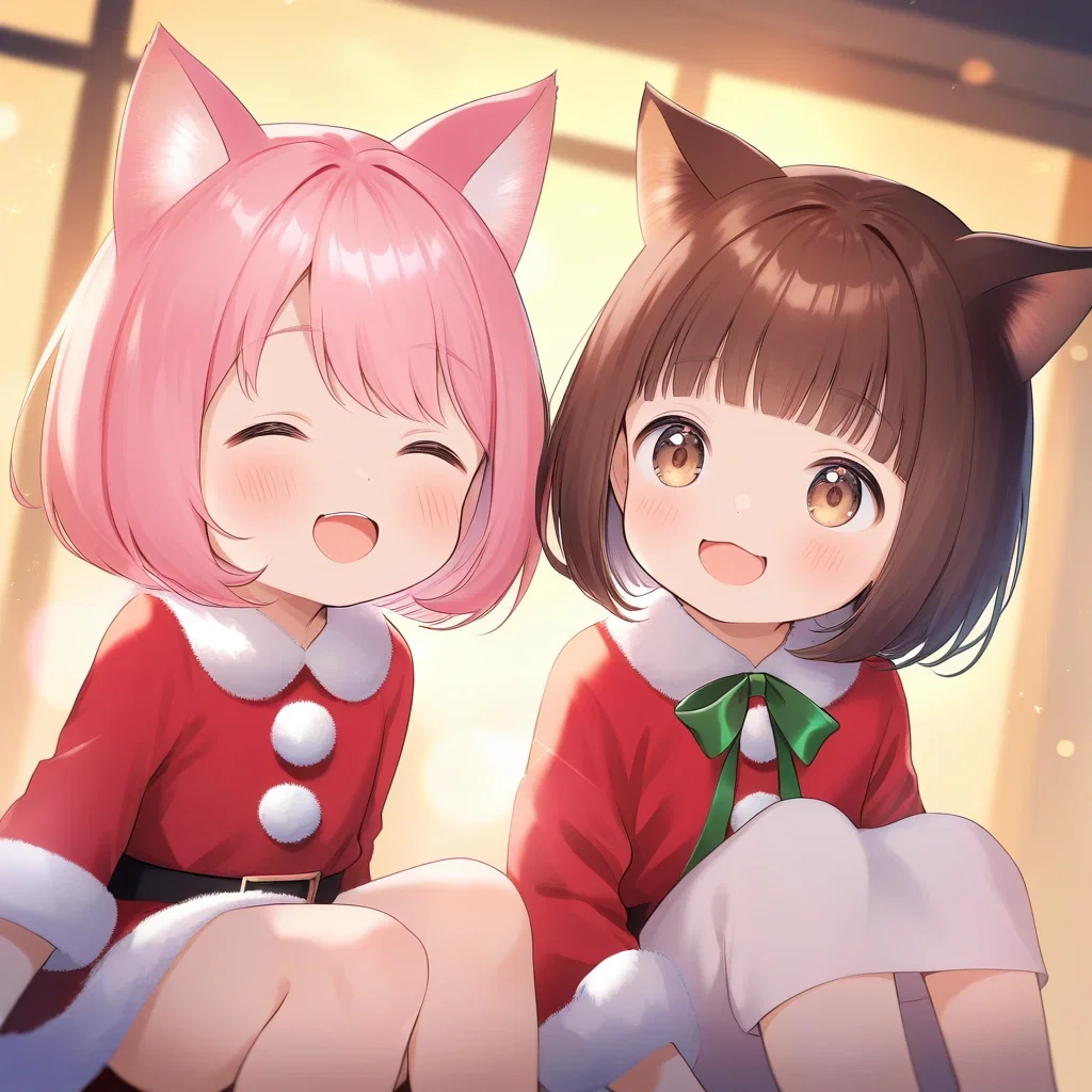 brown hair bob cat ears kid santa