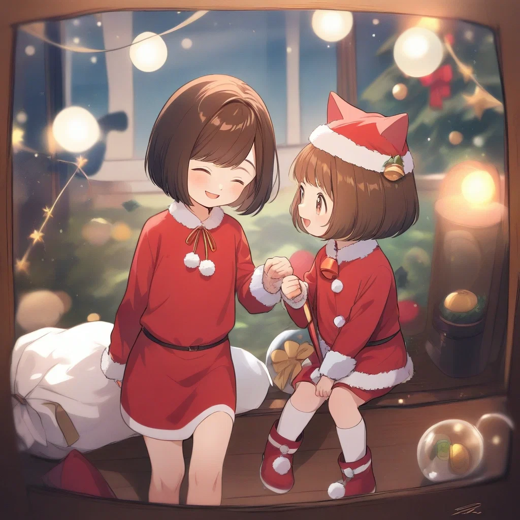 brown hair bob cat ears child santa