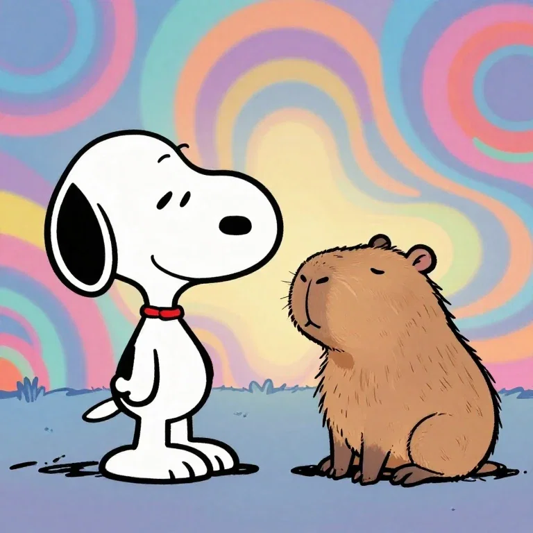 snoopy vs capybara psychedelic background