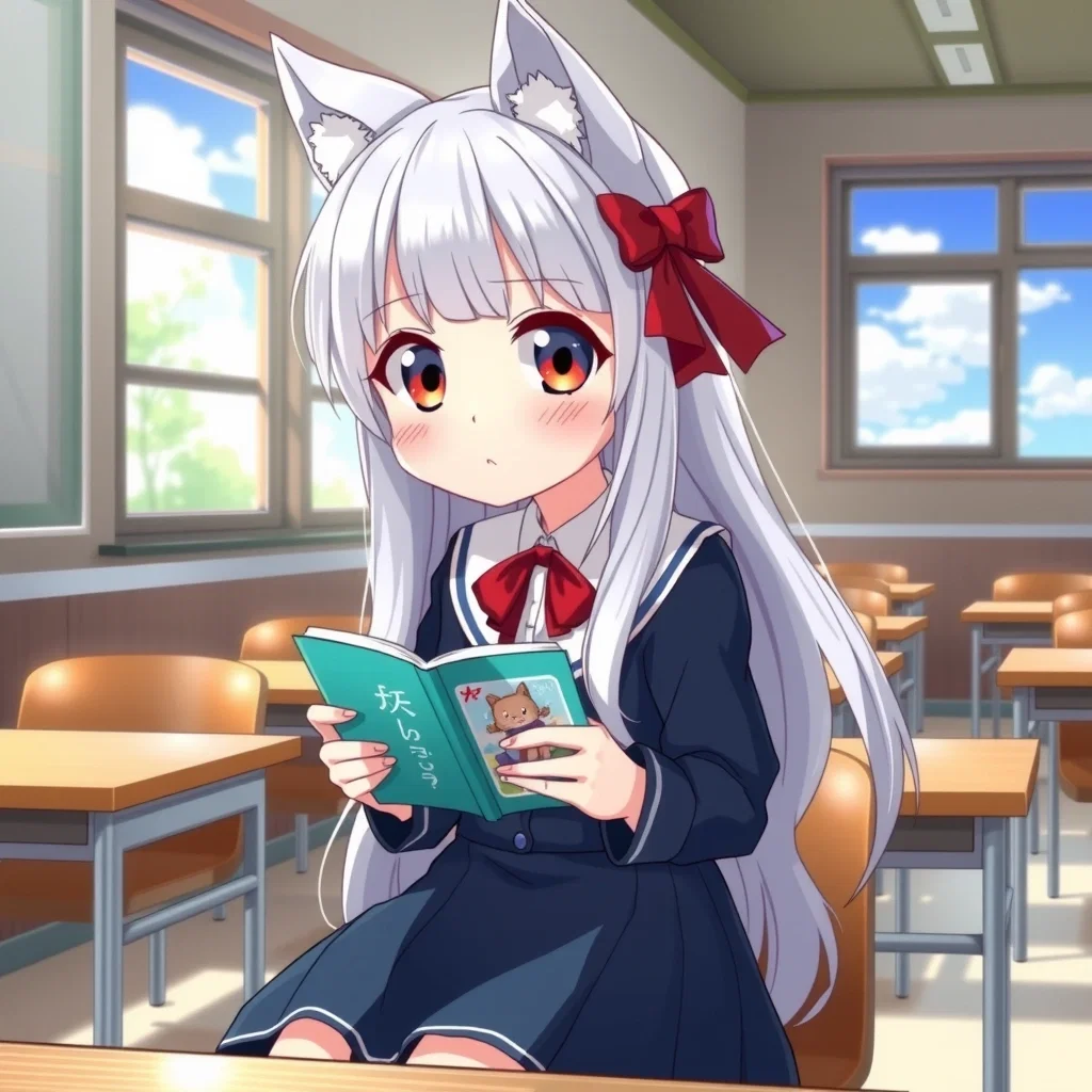 luna silver haired wolf girl school