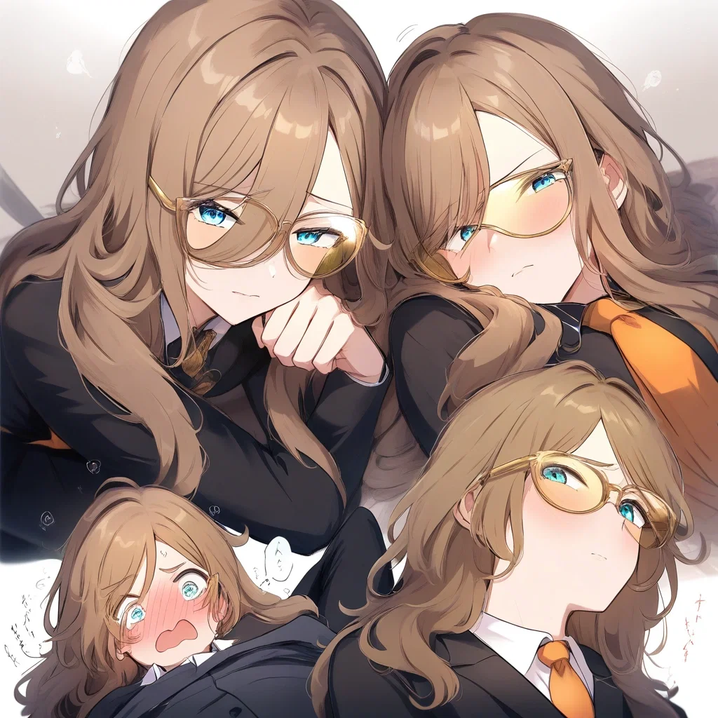 male with reddish brown hair aqua eyes black suit