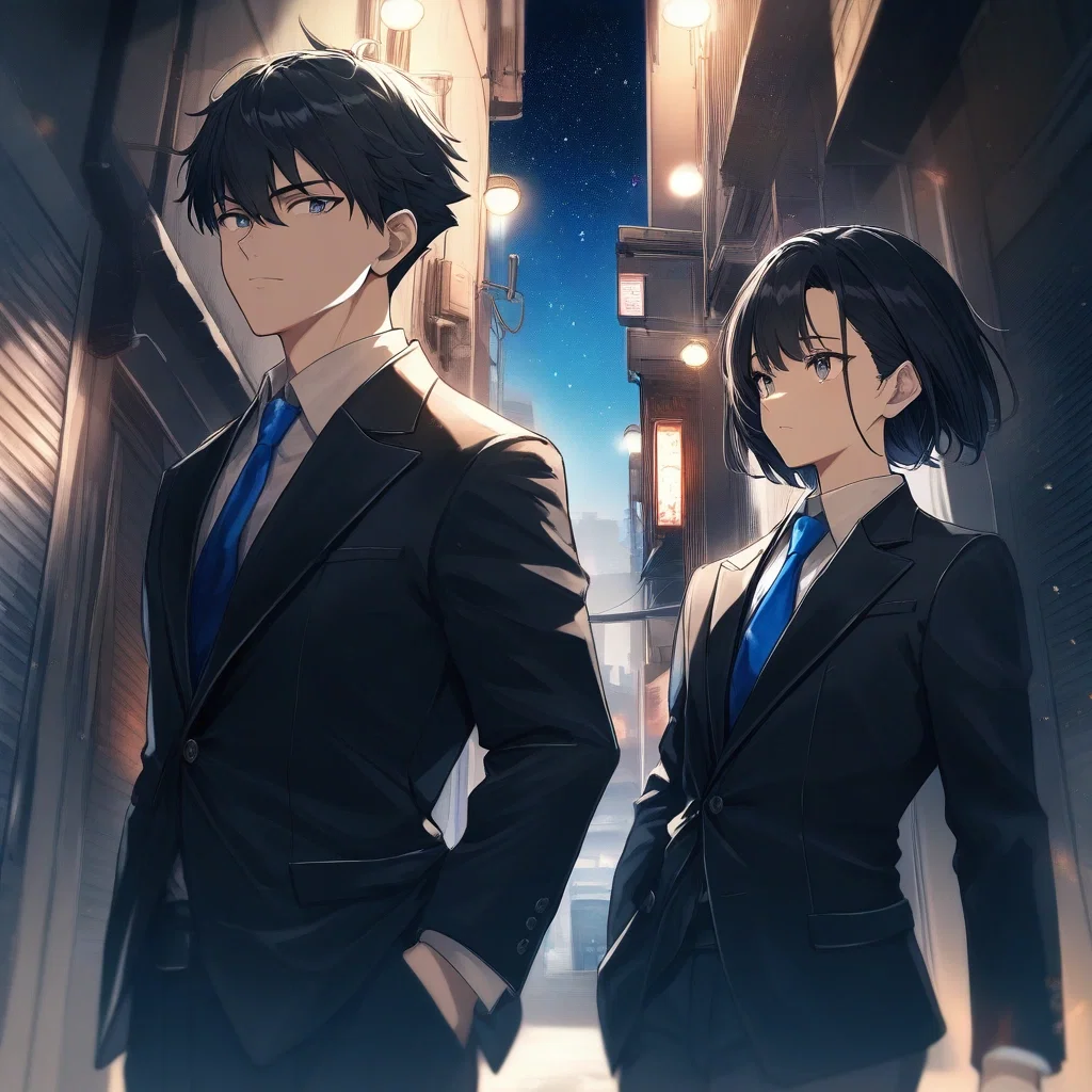 handsome man in black suit blue tie