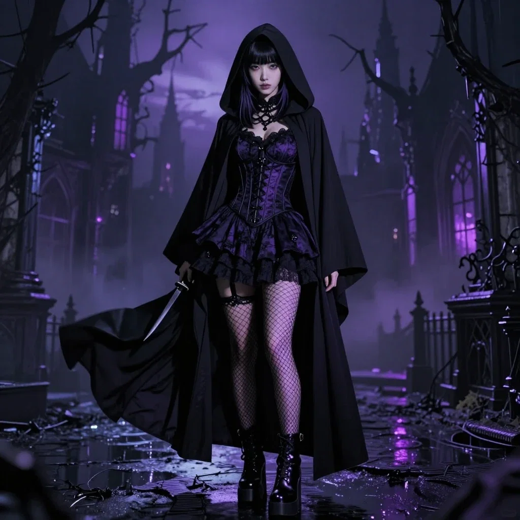 korean female assassin gothic outfit noctveil city