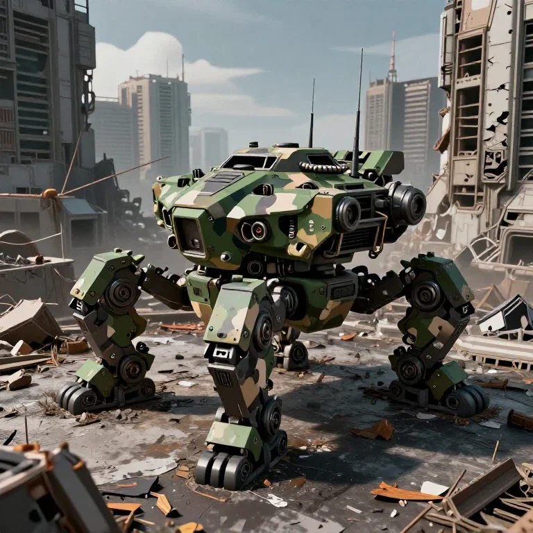 post world war iv military robots in decaying city