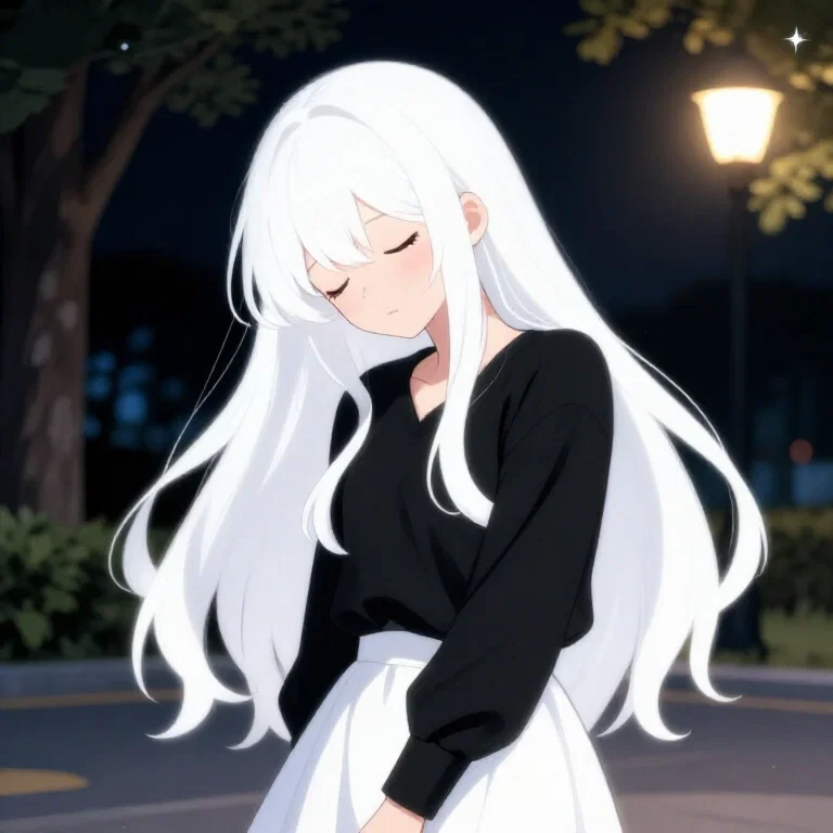 sleepy anime girl night park sparkle