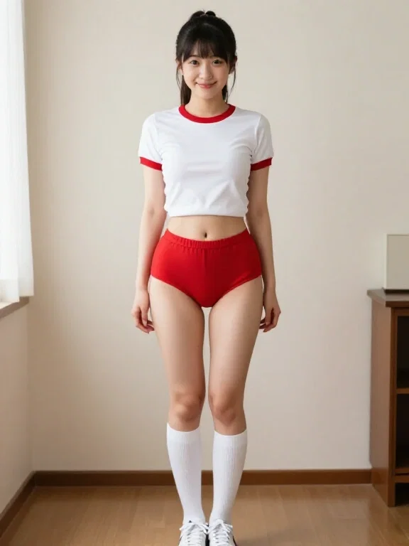 japanese student posing in 80s gym clothes