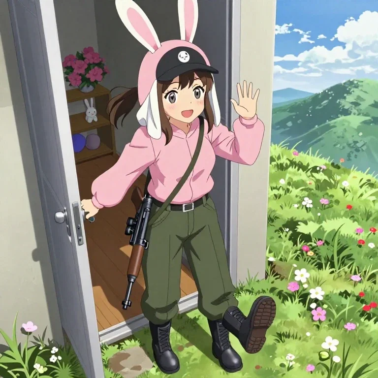 anime girls rabbit costume military outfit scenes