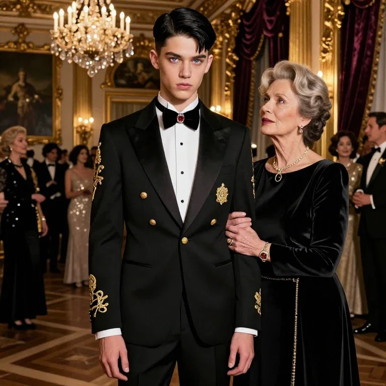 teenage boy in luxury tuxedo with mother