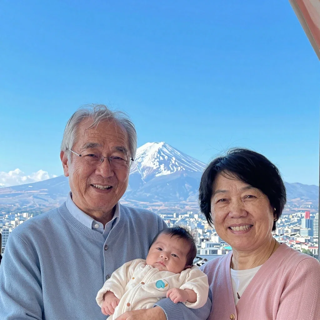 grandparents with baby at tokyo tower