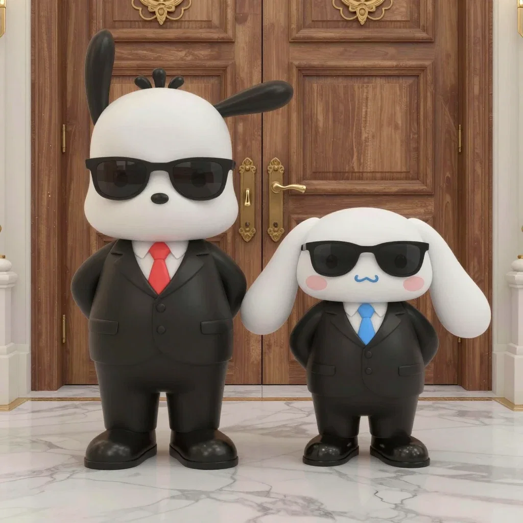 pochacco cinnamoroll bodyguards luxurious mansion doorway