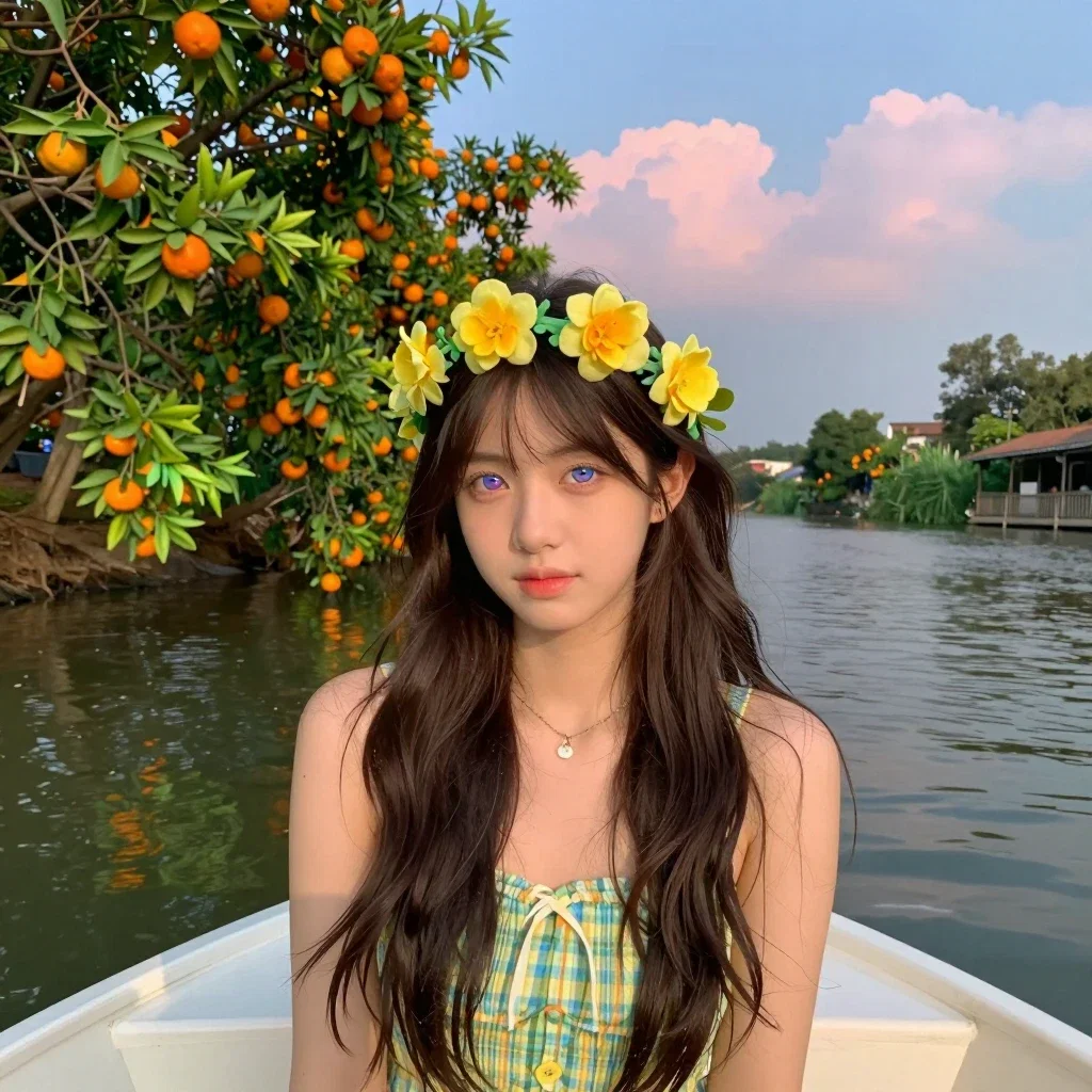 girl with kaleidoscope eyes on a river