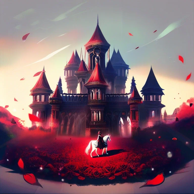 knight red roses white horse thorn castle