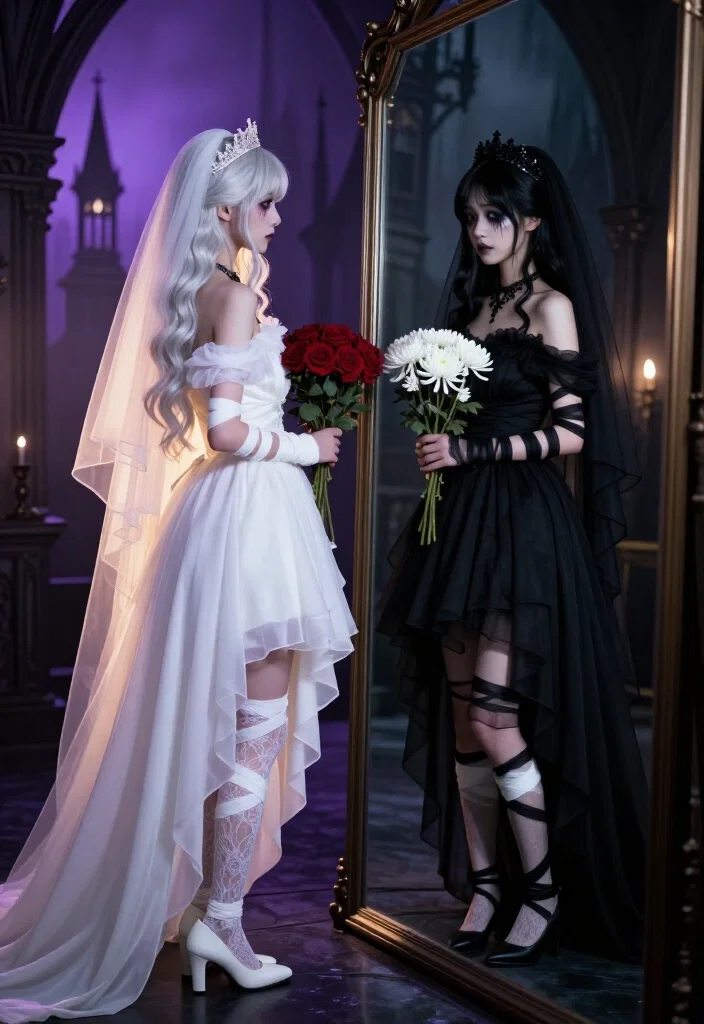 gothic bride mirror reflection contrast