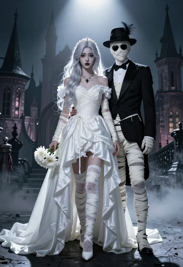 gothic bride mummy groom ceremonial lighting