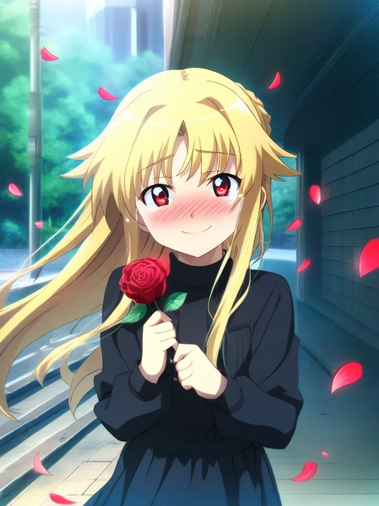 fate testarossa blonde hair red eyes rose