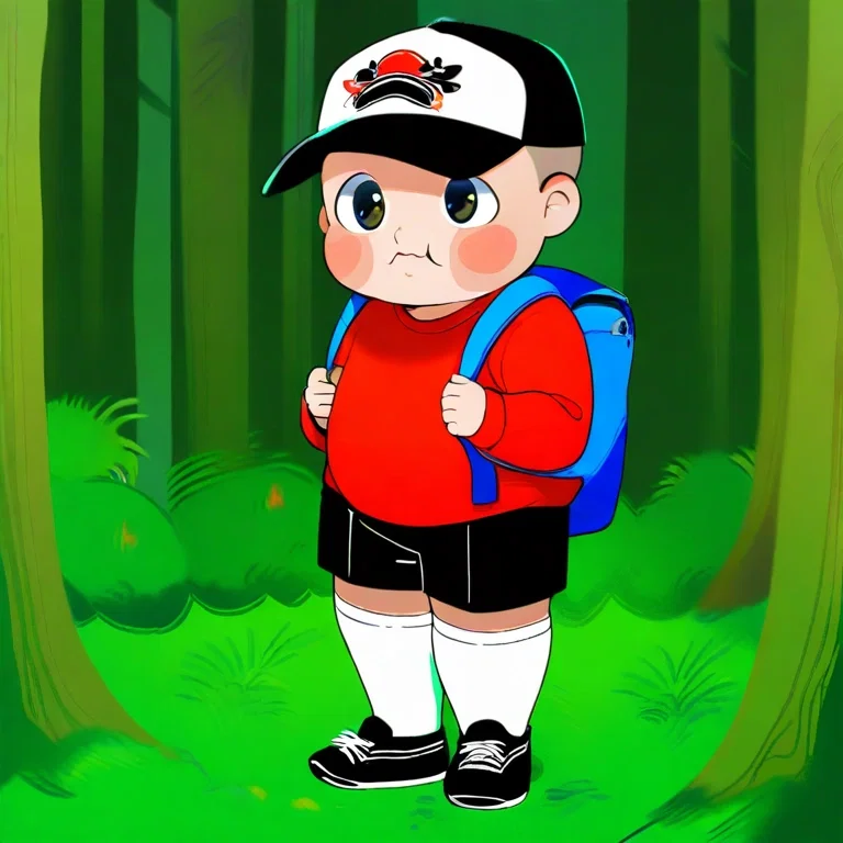chubby boy woods red sweatshirt backpack