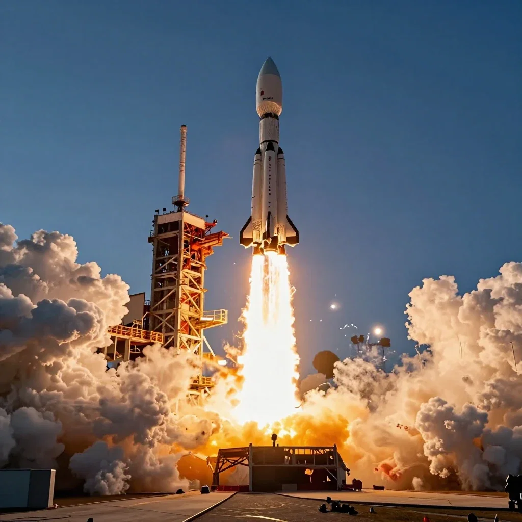 rocket launch flames smoke sky silhouette