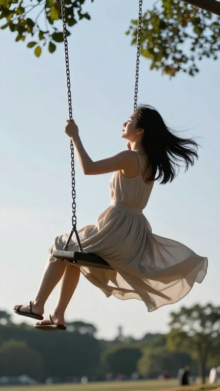 woman on swing in park natural light