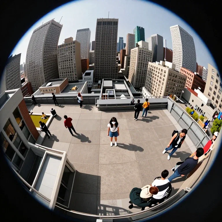 metropolis fisheye view girl center people activities