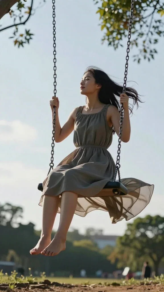 woman on swing in park natural light