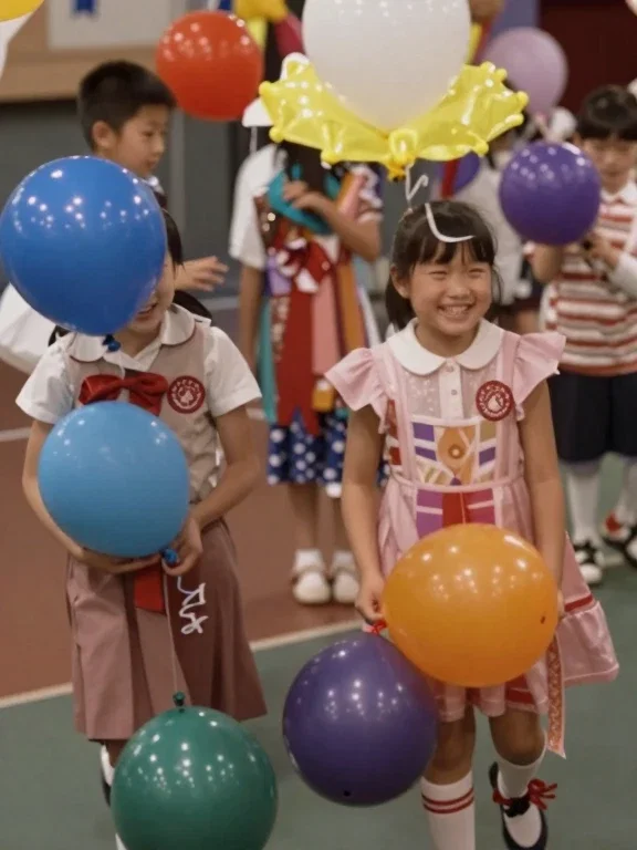 colorful balloons japanese school girls