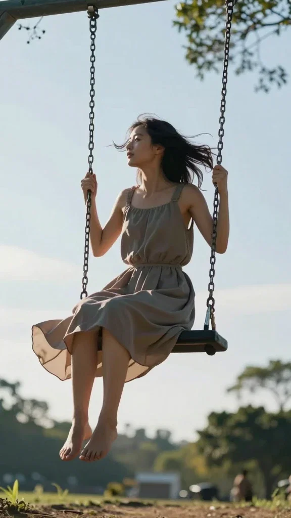 woman on swing in park natural light