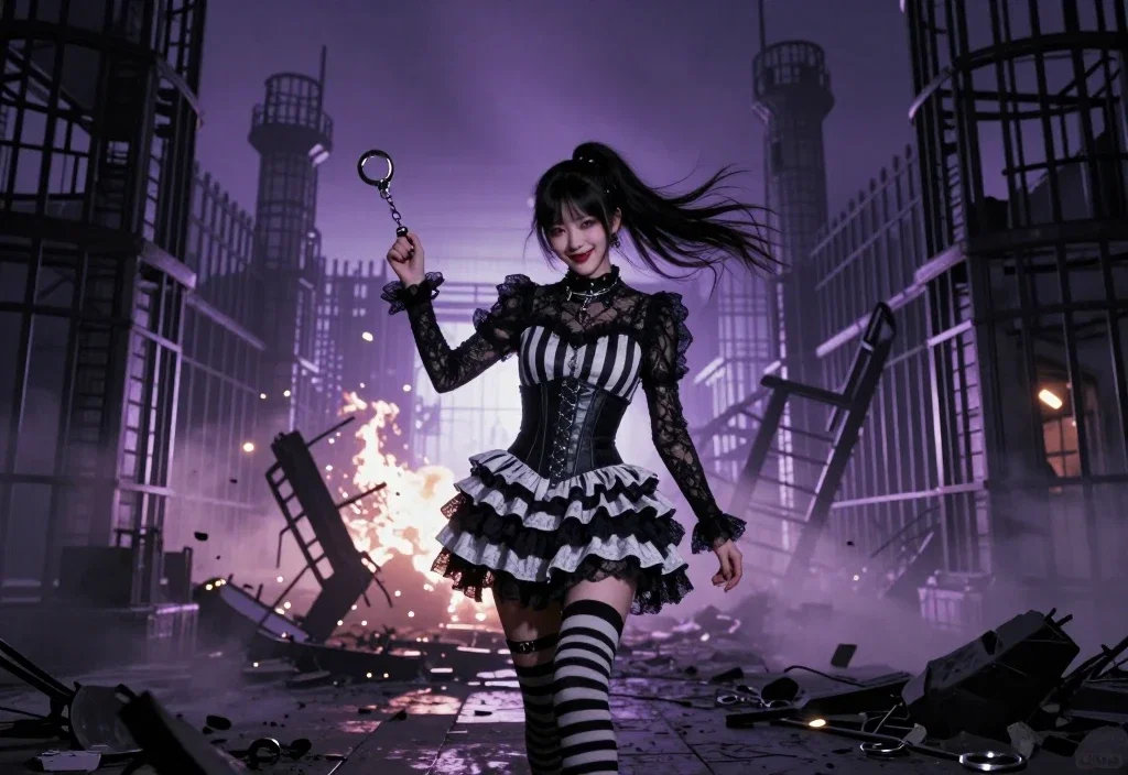 gothic noir woman escapes collapsing prison