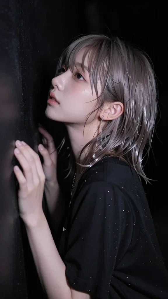 japanese idol girl wet clothes wall pose