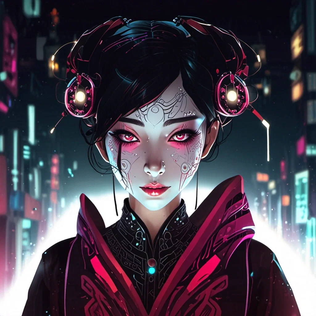 cyberpunk asian woman portrait futuristic cityscape