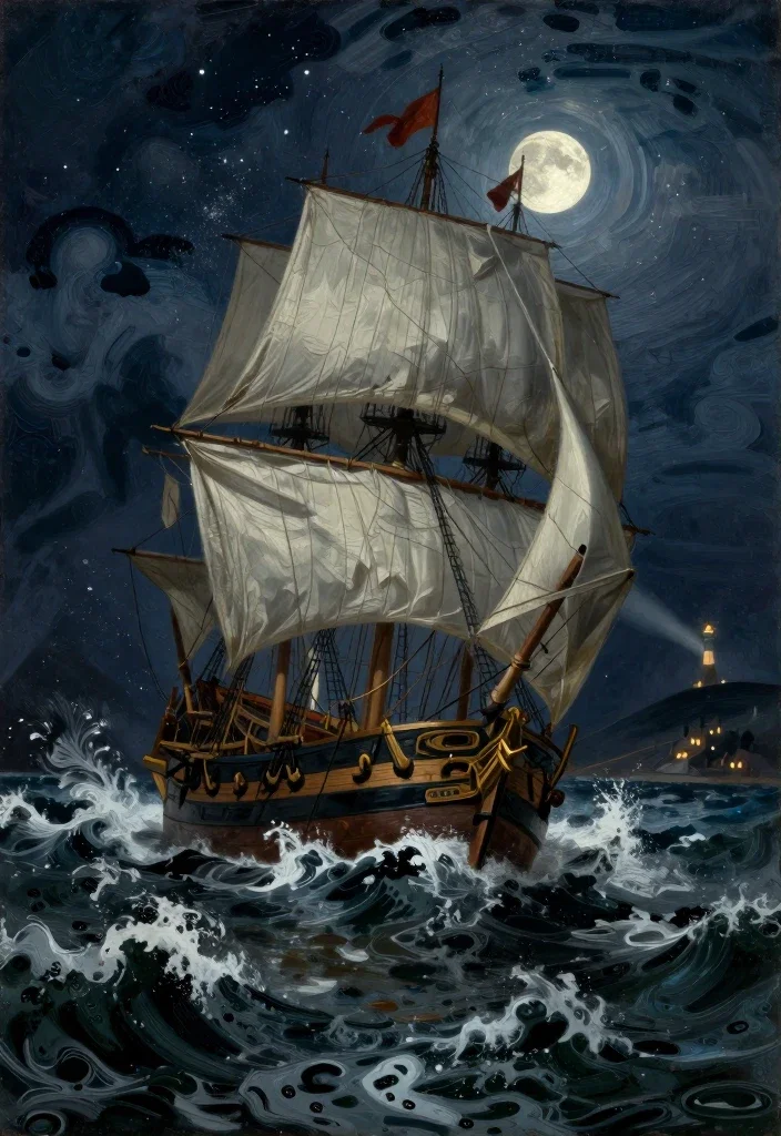 stormy sea shipwreck night lighthouse