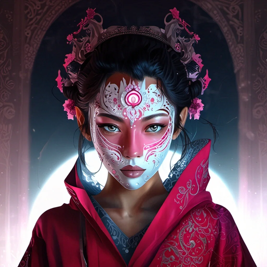 asian woman gothic makeup futuristic city night