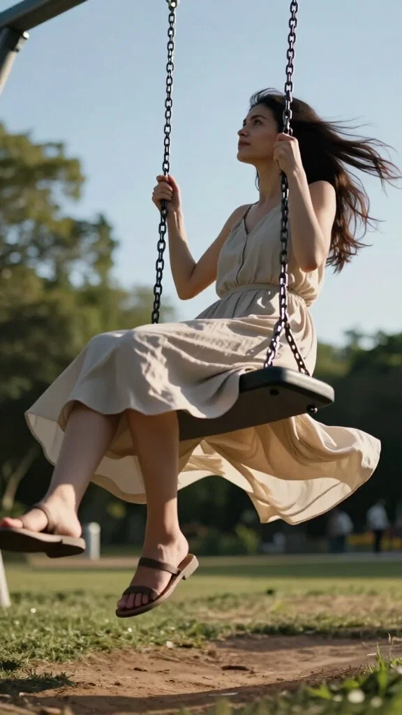 woman on swing in park natural light