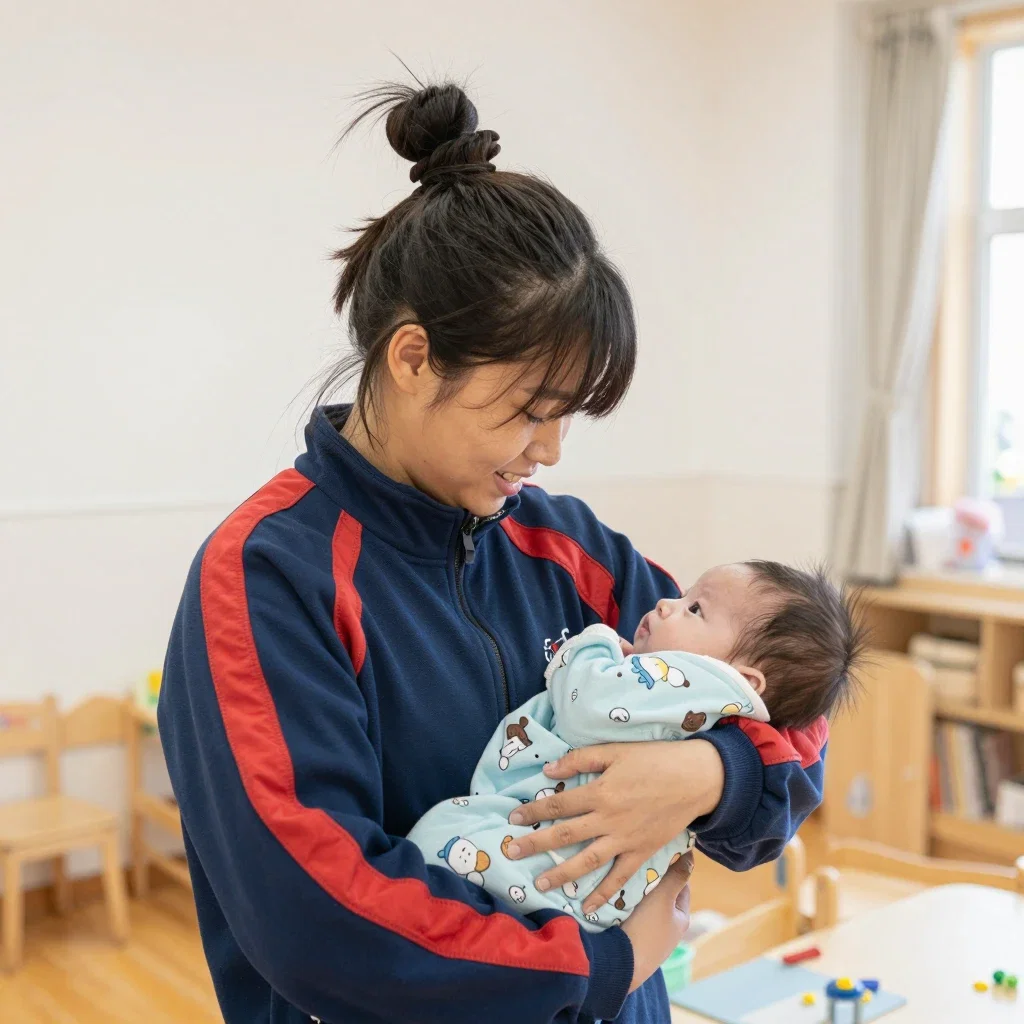 high school student holds baby at daycare