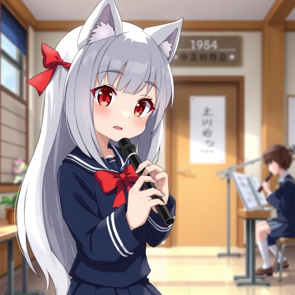 luna cute wolf girl plays recorder school