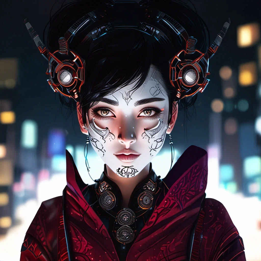 cyberpunk portrait asian woman neon lighting