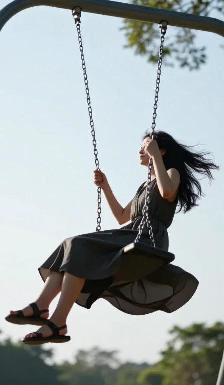 woman on swing in park natural light