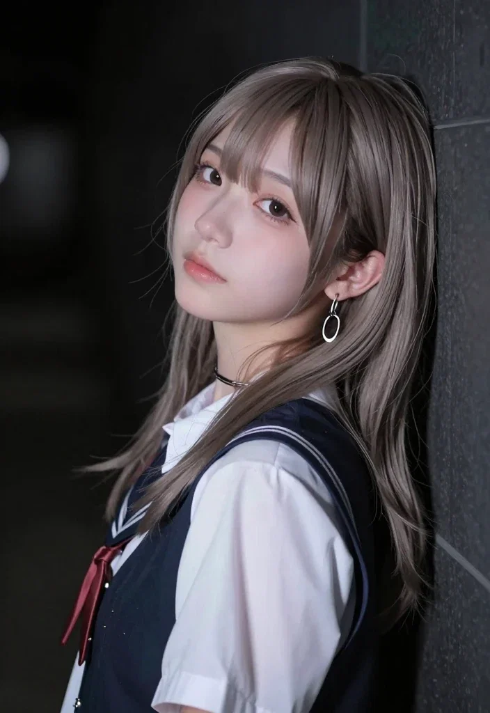 cute japanese idol side profile dark setting