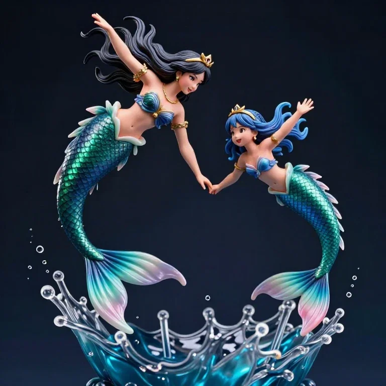 mother daughter mermaid dual figure dynamic sculpt