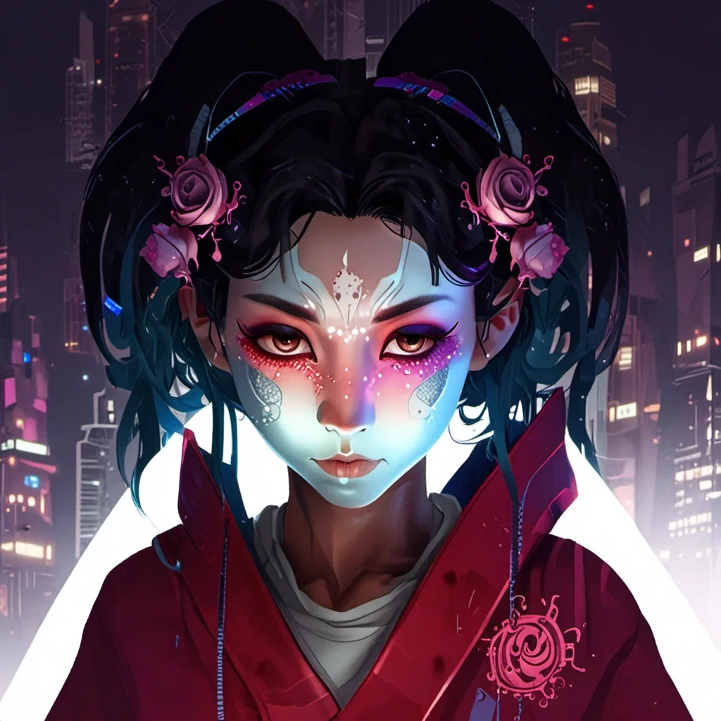 asian woman futuristic city neon lights