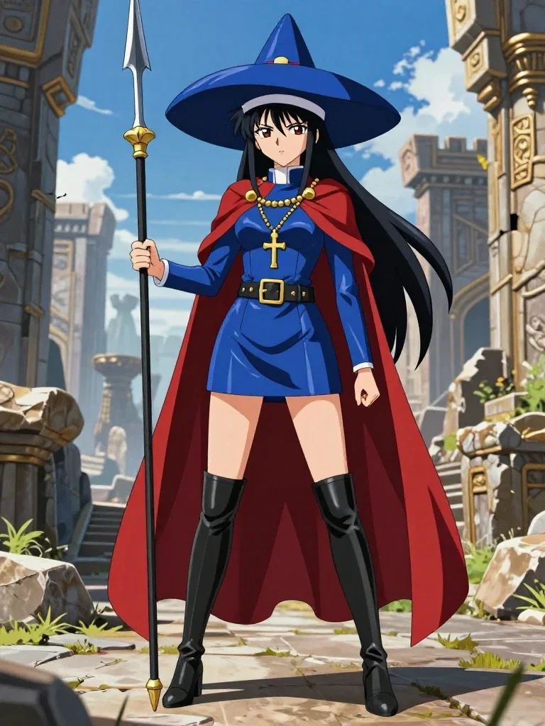 anime noble priestess fantasy ruins spear