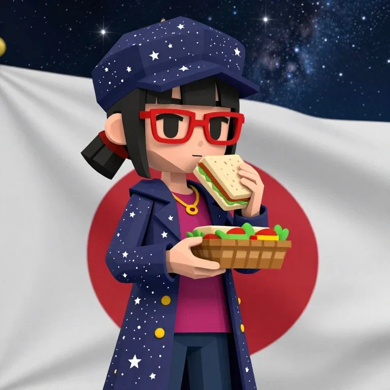 girl offers sandwich under starry sky
